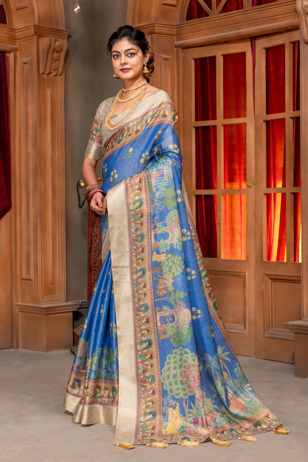 Chitrakala Trends Premium Kanjivaram Cotton Silk Saree with Digital Print & Rich Jacquard Border